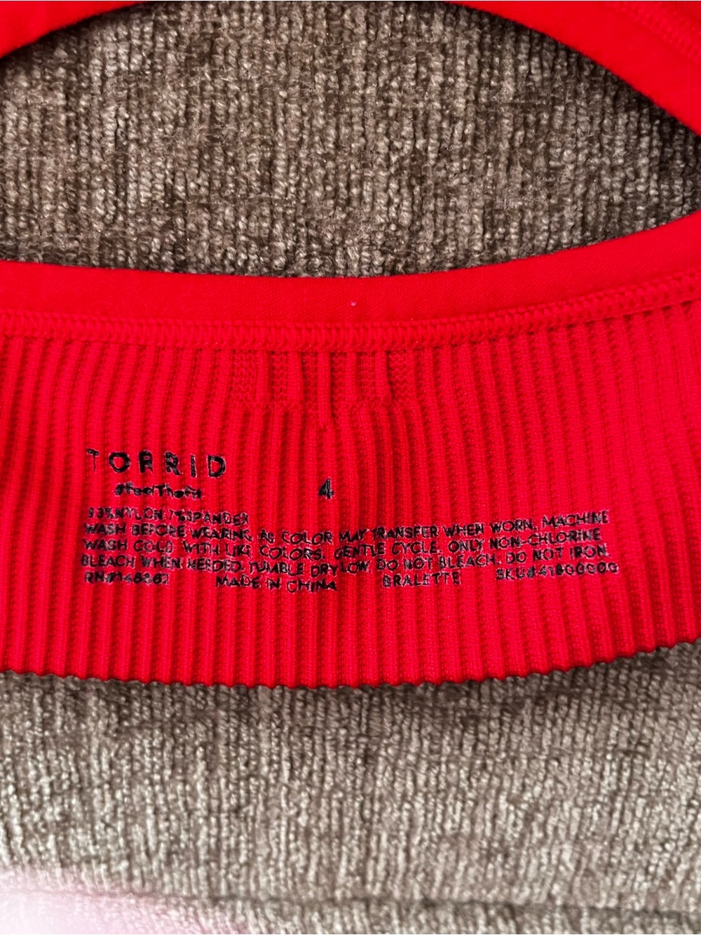 Torrid Size 4 Red Ribbed Racerback Padded Bralette - Picture 2 of 3